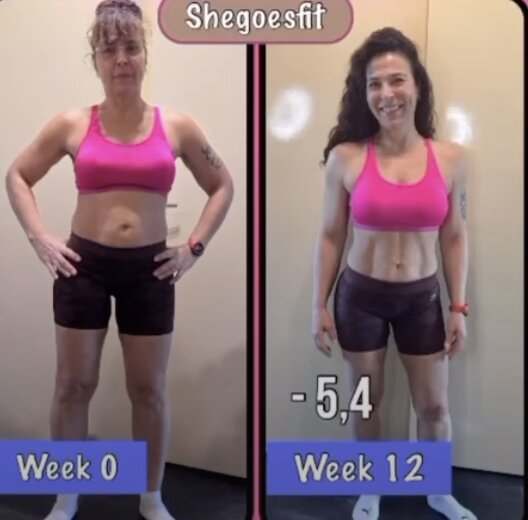 Voor- en na-foto van Diana: week 0 en week 12, 5,4 kilo lichter
